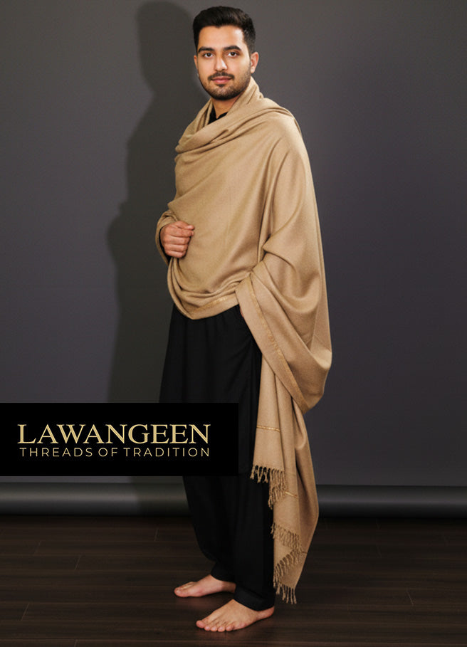 swati 100% pure wool shawl for men | Camel