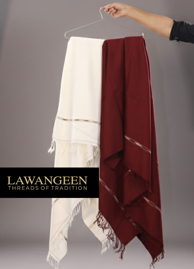 swati 100% pure wool shawl for men | White